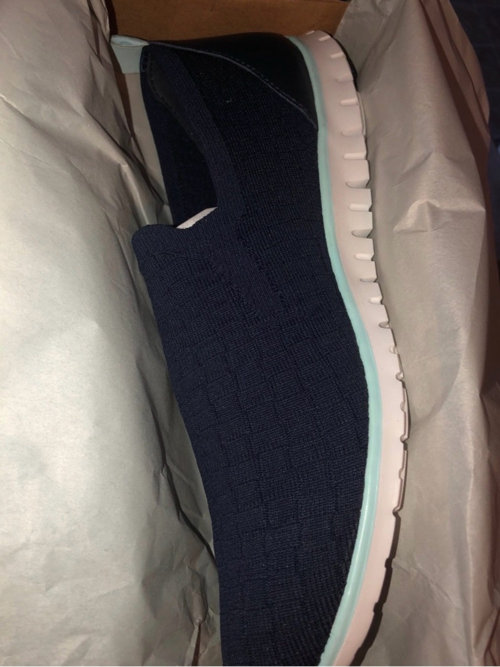 Cole Hann - Slip-On Knit Sneaker in Navy with Mint Trim - Sz 10